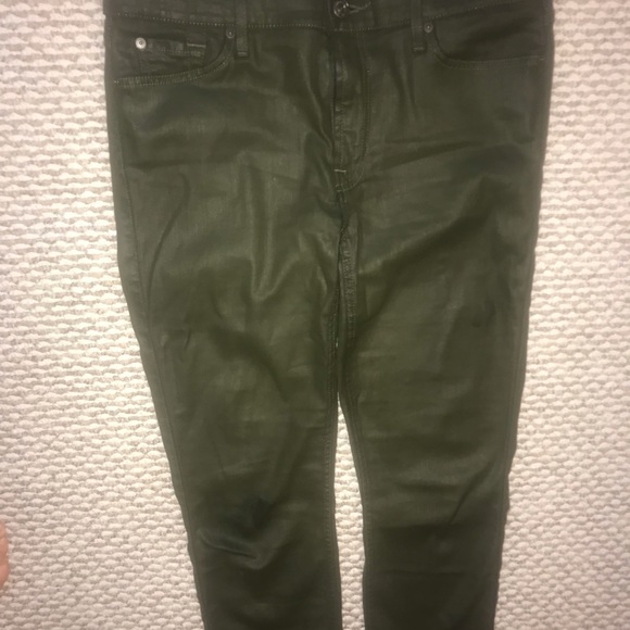 7 For All Mankind skinny jeans w/ green shiny fab - Picture 4 of 8